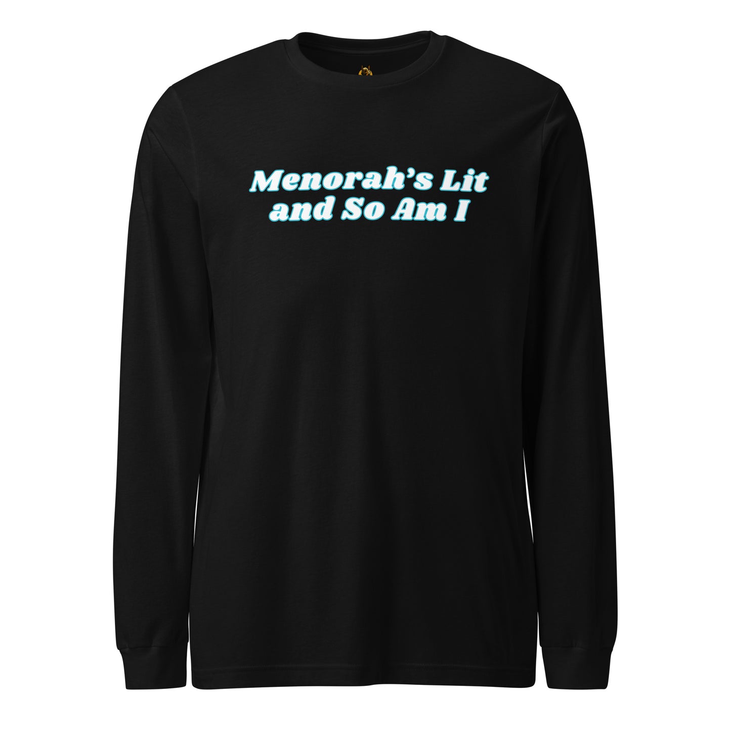 Black long-sleeve shirt with 'Menorah's Lit and So Am I' text – Boozie Adams