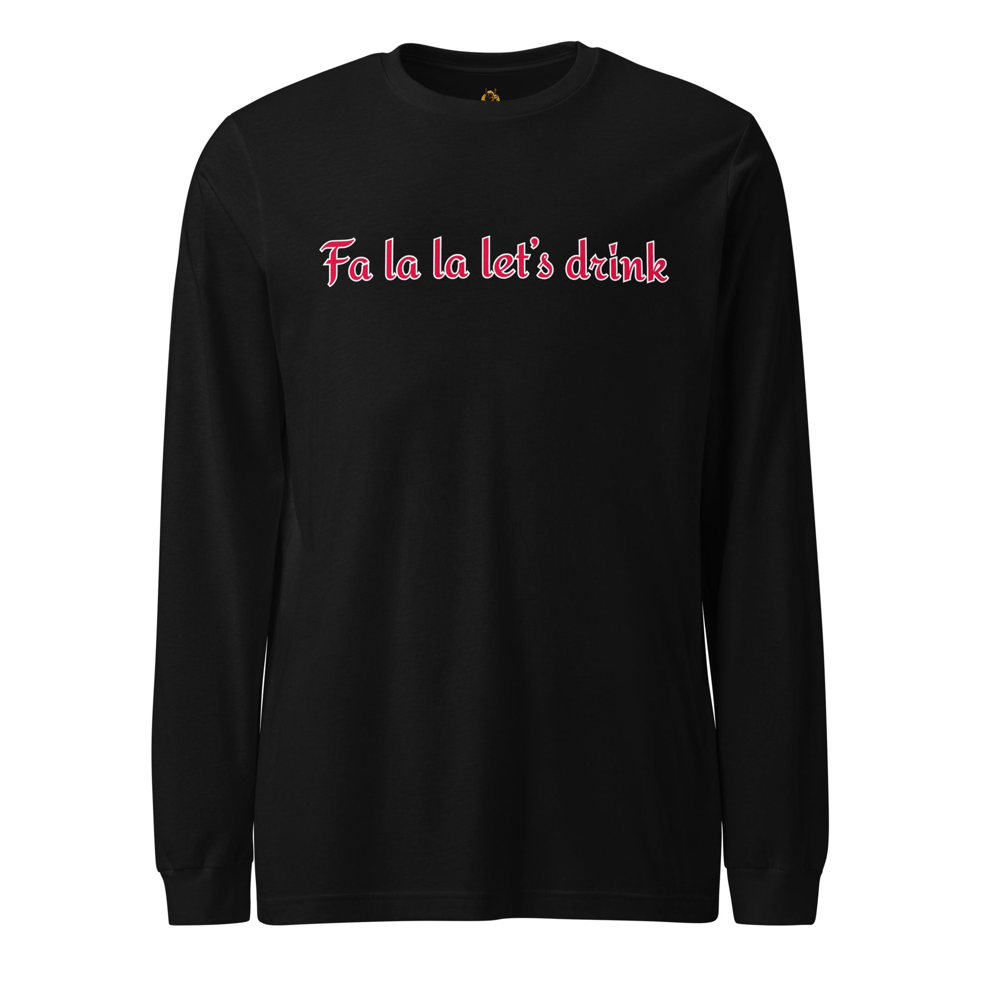 Black long-sleeve shirt with 'Fa la la let's drink' text in red – Boozie Adams