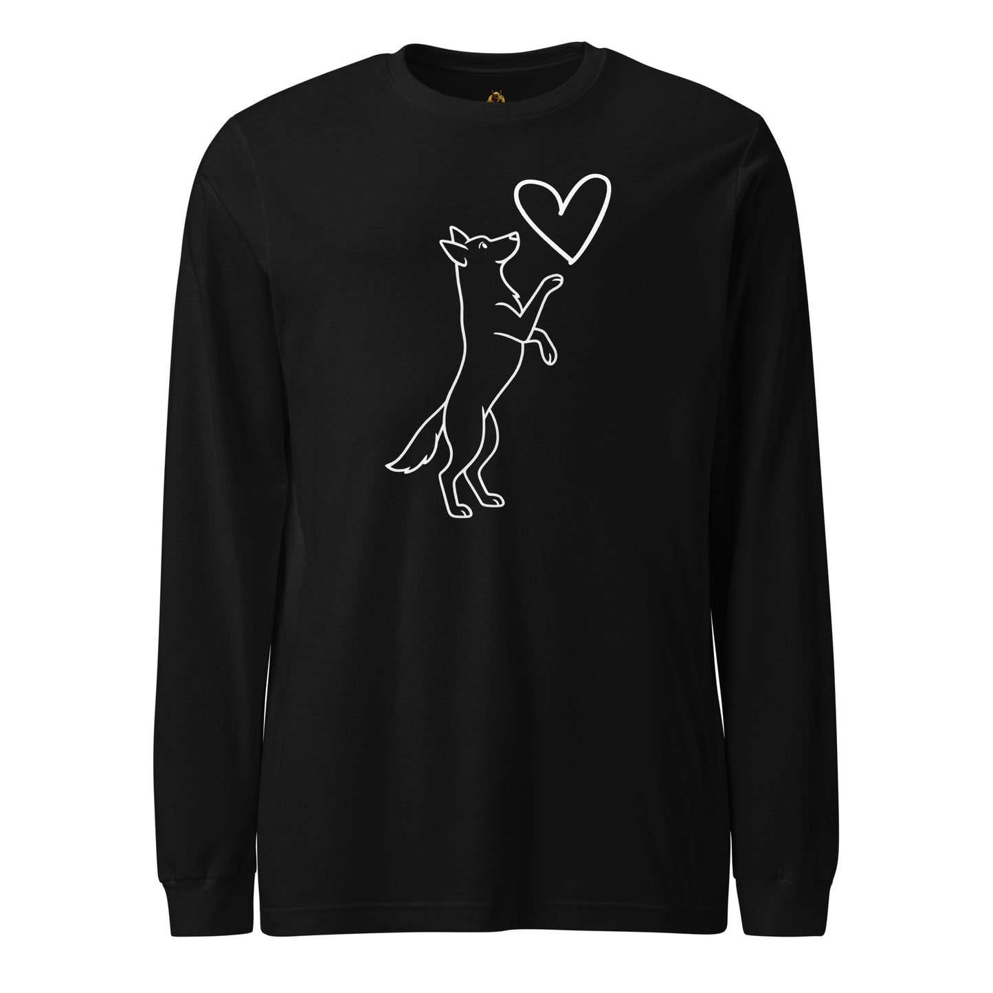 Black unisex long-sleeve shirt with a white dog and heart design – Boozie Adams