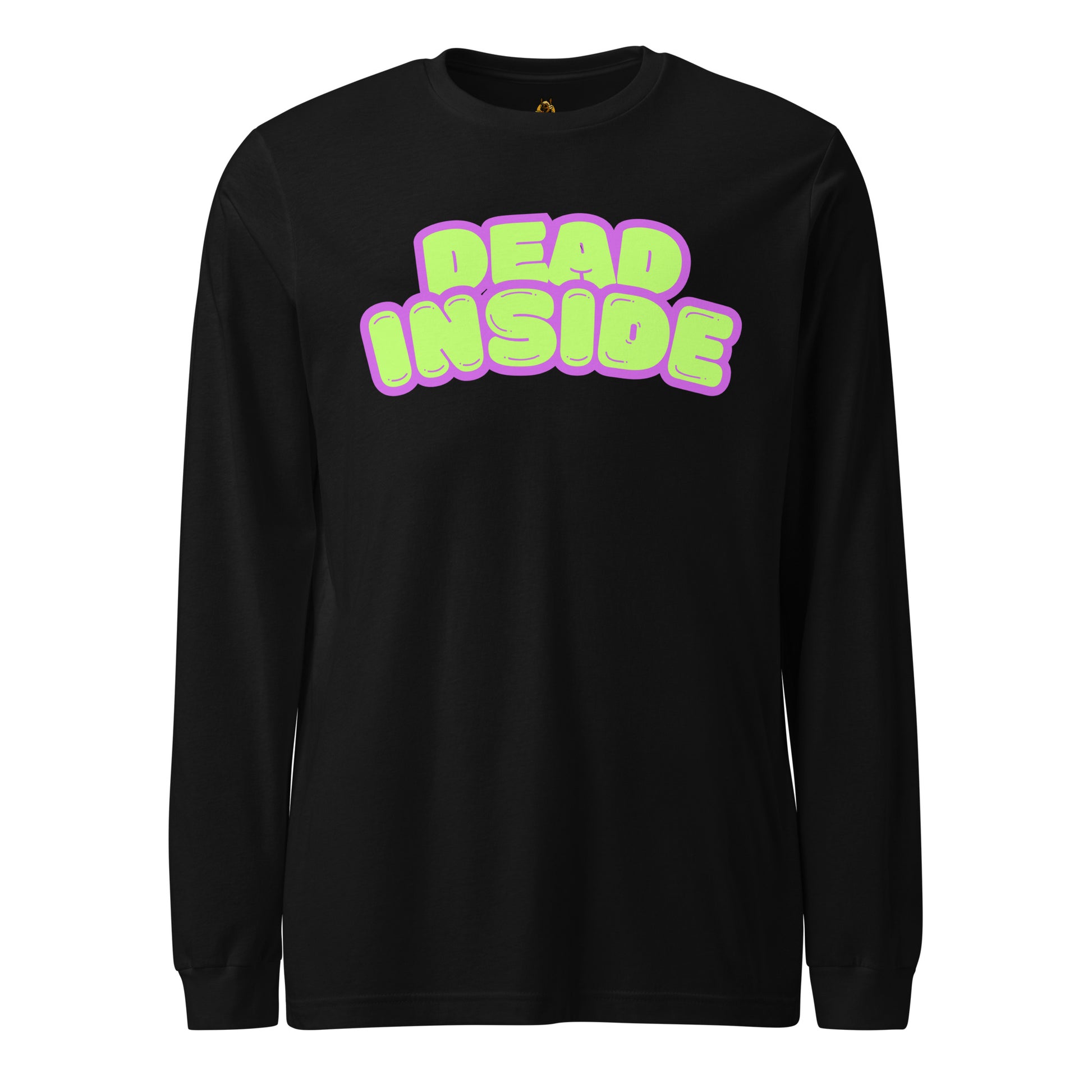 Black unisex long sleeve t-shirt with purple and green text 'Dead Inside' – Boozie Adams
