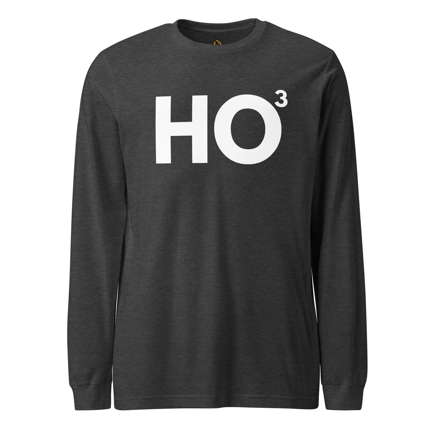 Dark heather grey long sleeve unisex t-shirt with 'Ho³' printed in white – Boozie Adams