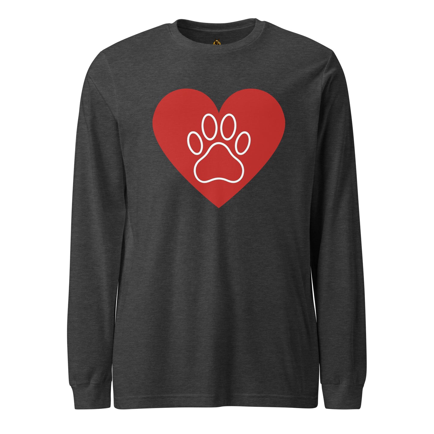 Grey long-sleeve shirt with a red heart and white paw print design – Boozie Adams