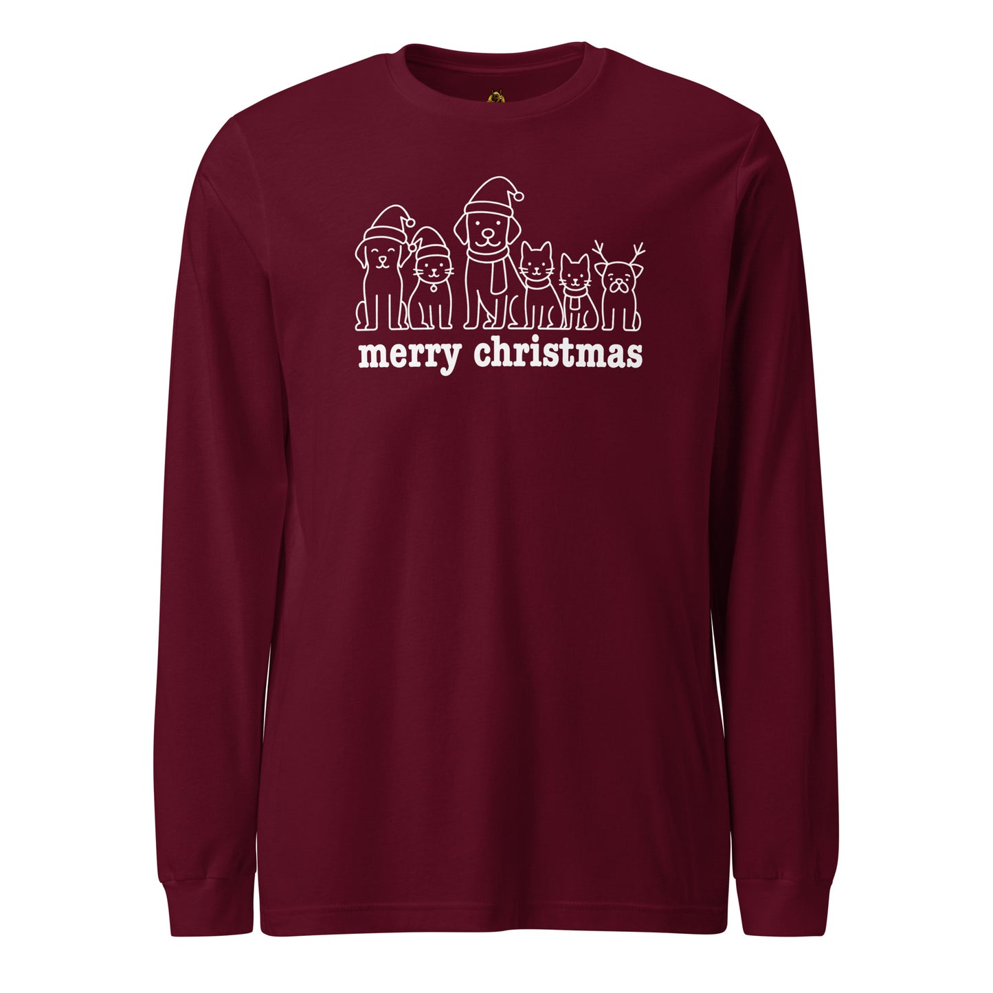 Maroon long-sleeve shirt with Christmas-themed design and 'merry christmas' text – Boozie Adams