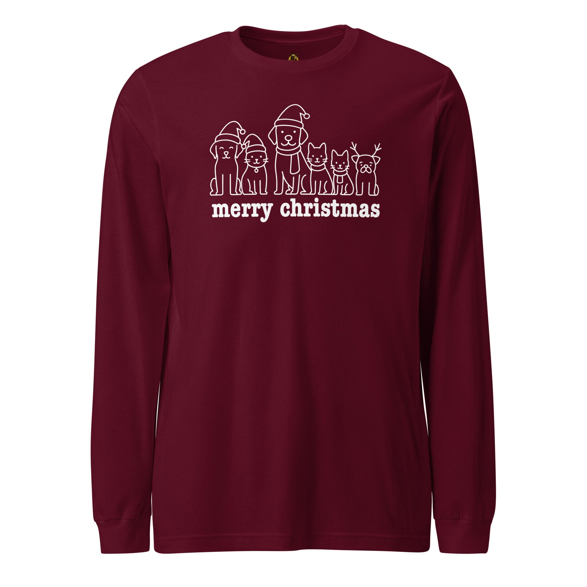 Maroon long-sleeve shirt with Christmas-themed design and 'merry christmas' text – Boozie Adams