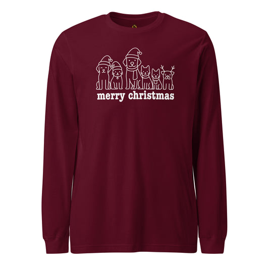 Maroon long-sleeve shirt with Christmas-themed design and 'merry christmas' text – Boozie Adams