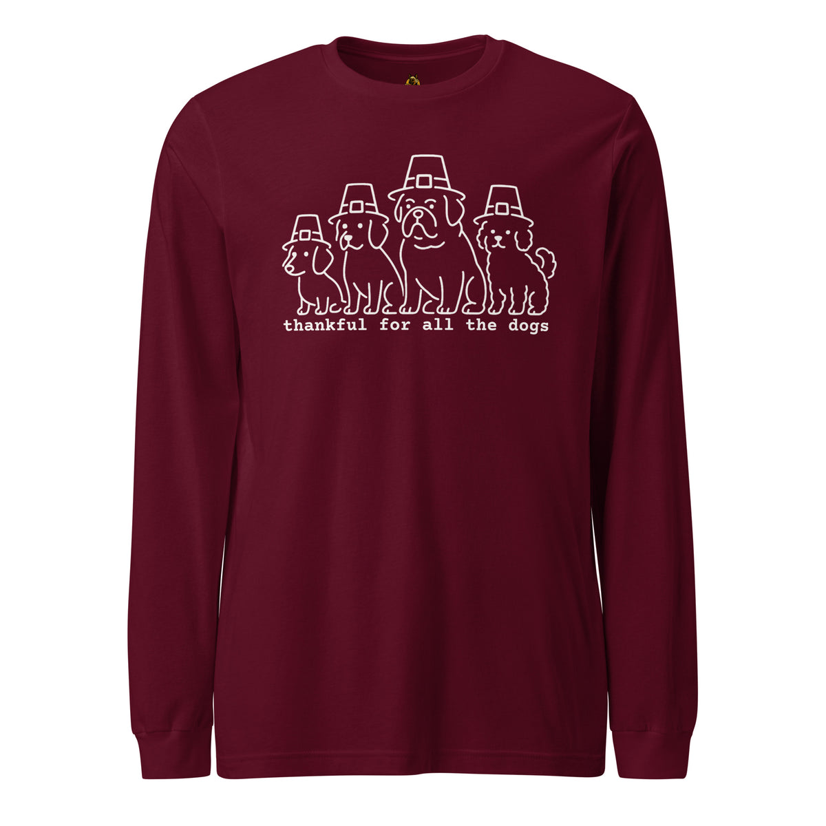 Maroon long-sleeve shirt with white text 'I Love Thanksgiving Feels & Black Friday Deals' – Boozie Adams