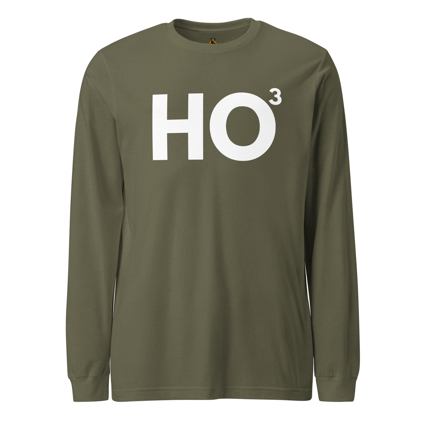 Military green long sleeve unisex t-shirt with 'Ho³' printed in white – Boozie Adams