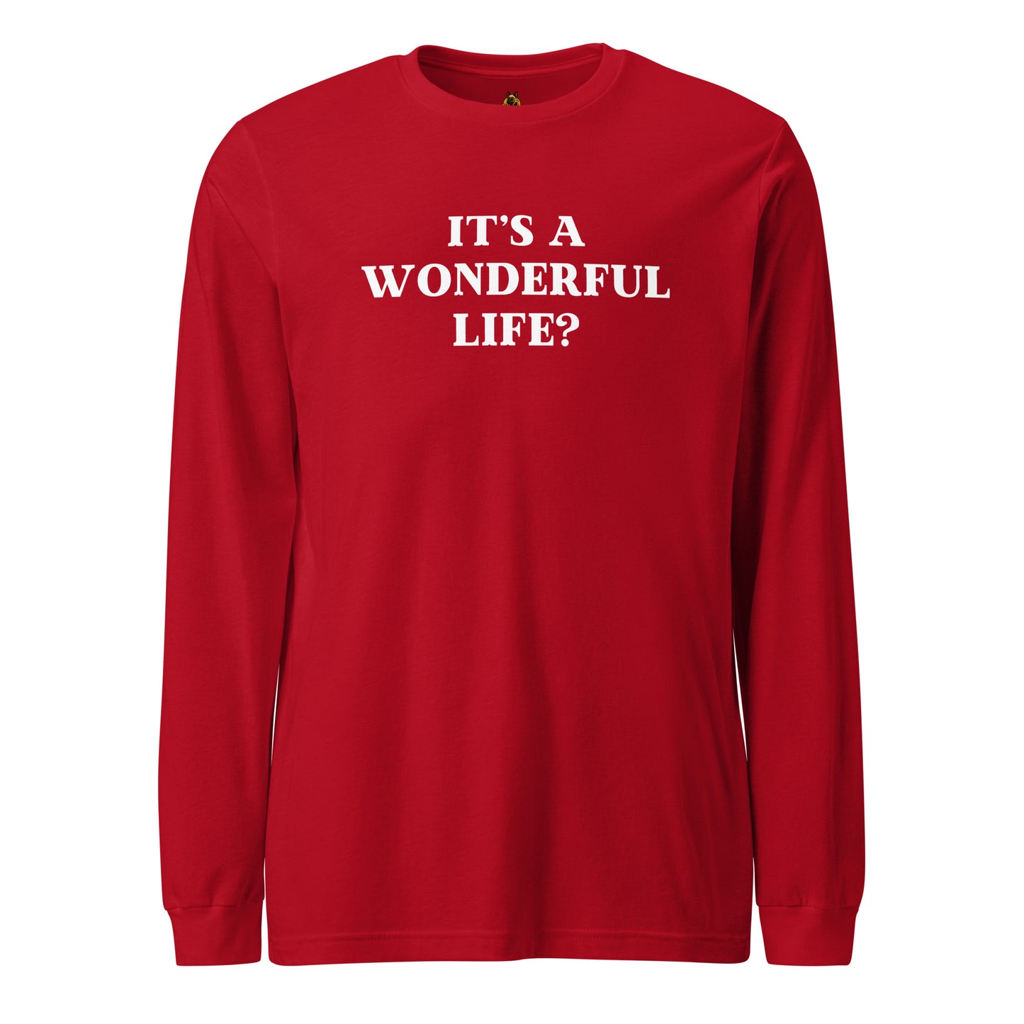 Red long-sleeve shirt with 'It's a Wonderful Life?' text – Boozie Adams