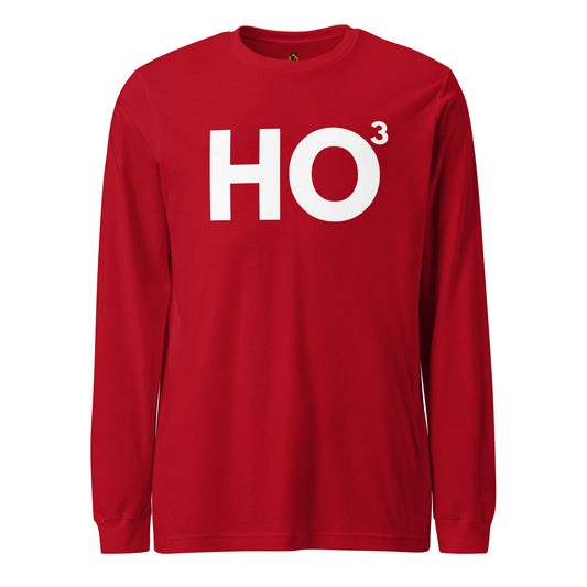 Red long sleeve unisex t-shirt with 'Ho³' printed in white – Boozie Adams