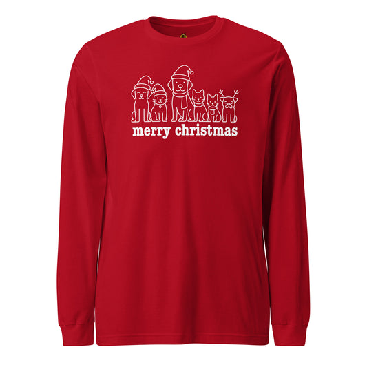 Red long-sleeve shirt with Christmas-themed design and 'merry christmas' text – Boozie Adams