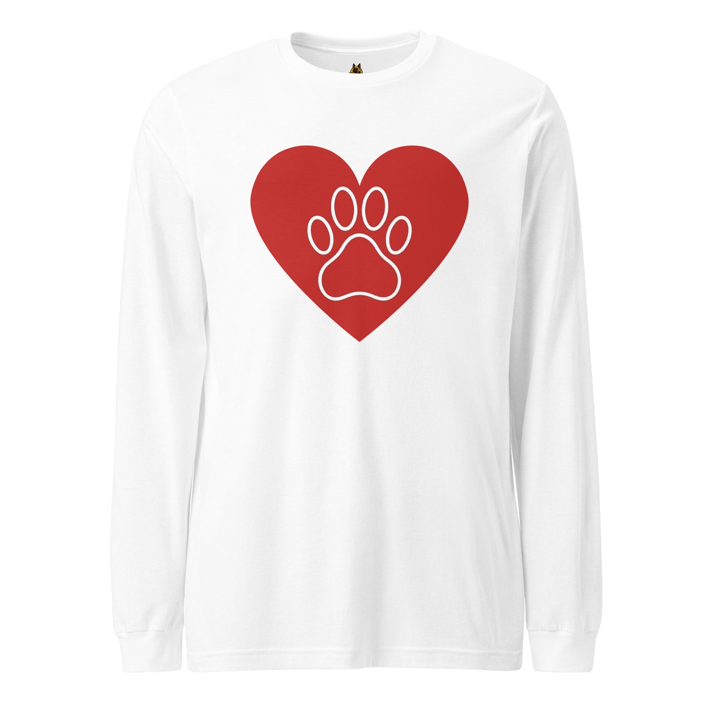 White long-sleeve shirt with a red heart and white paw print design – Boozie Adams