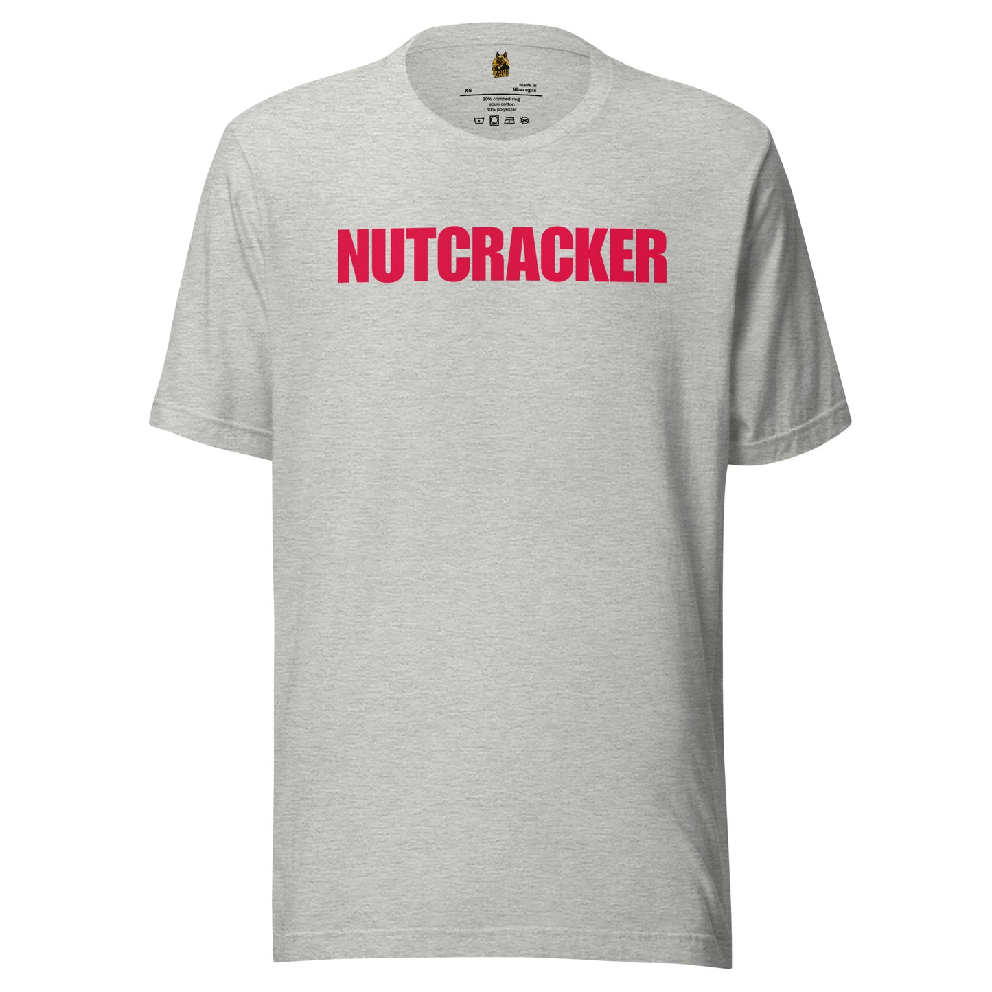 Grey unisex t-shirt with 'NUTCRACKER' in red text – Boozie Adams