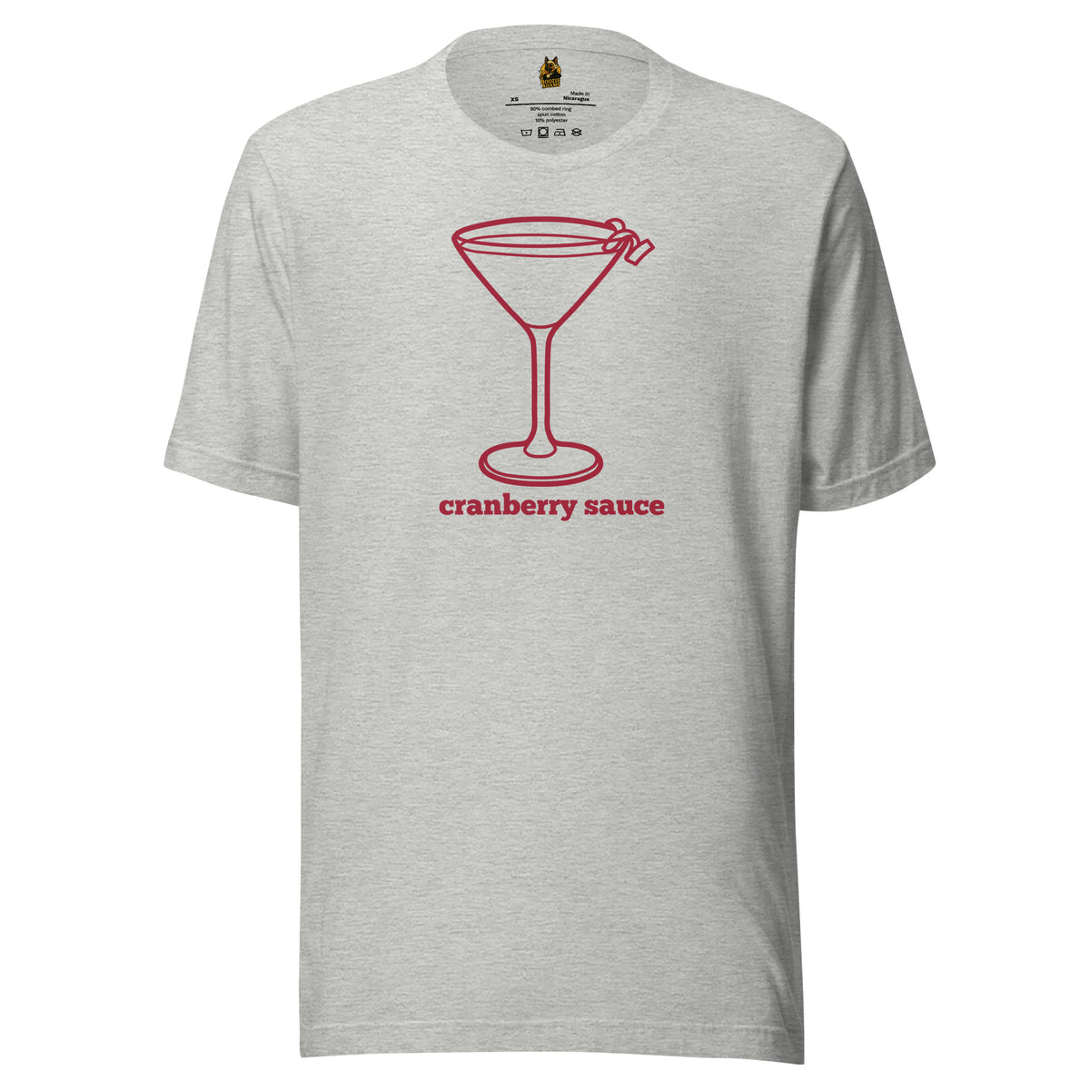 Heather grey unisex t-shirt with red martini graphic and 'cranberry sauce' text – Boozie Adams