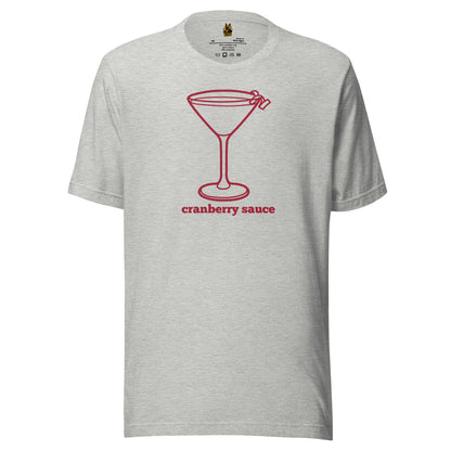 Heather grey unisex t-shirt with red martini graphic and 'cranberry sauce' text – Boozie Adams