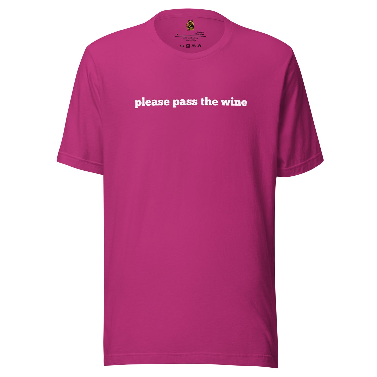 Berry unisex t-shirt with 'please pass the wine' white text – Boozie Adams
