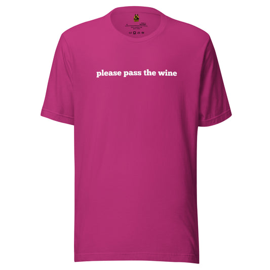 Berry unisex t-shirt with 'please pass the wine' white text – Boozie Adams