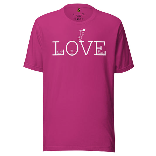 Berry unisex t-shirt with 'LOVE' text with dogs – Boozie Adams