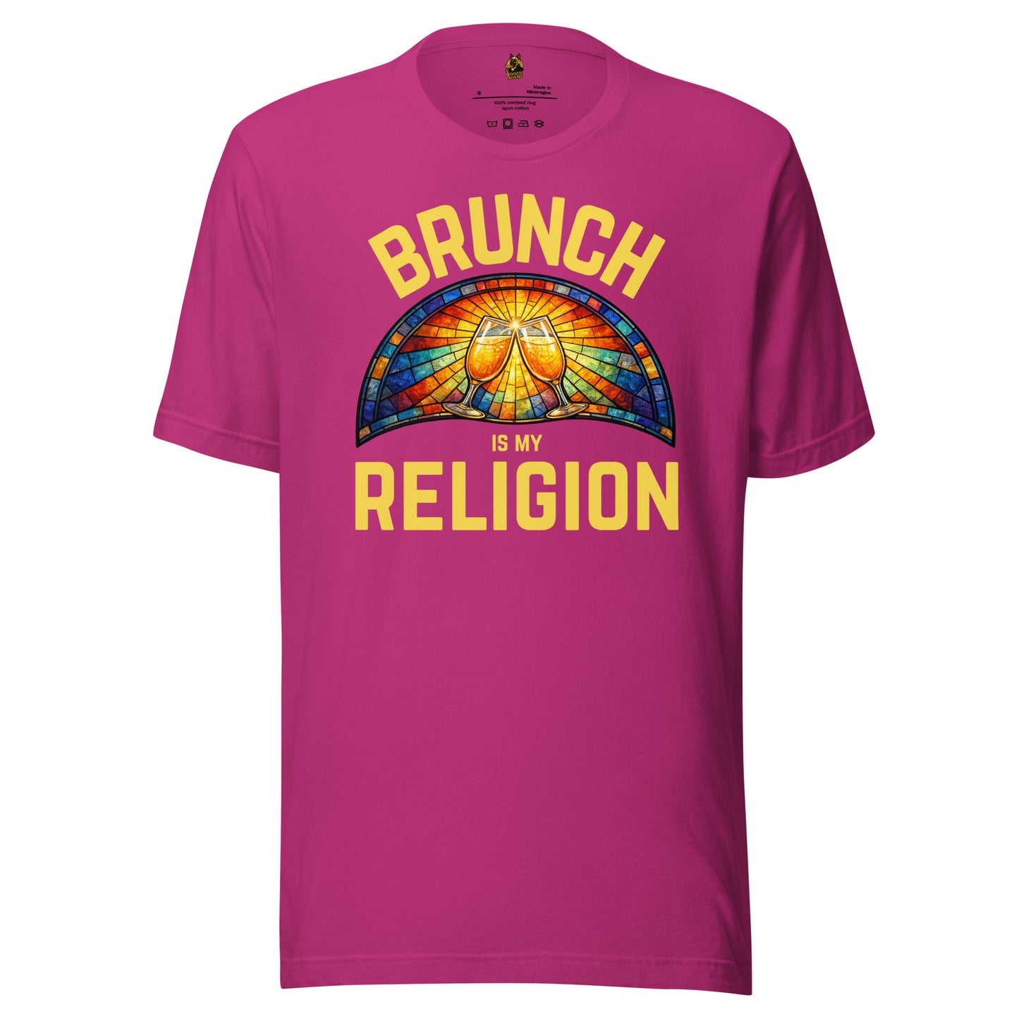 Berry unisex t-shirt with 'Brunch is my Religion' graphic design – Boozie Adams