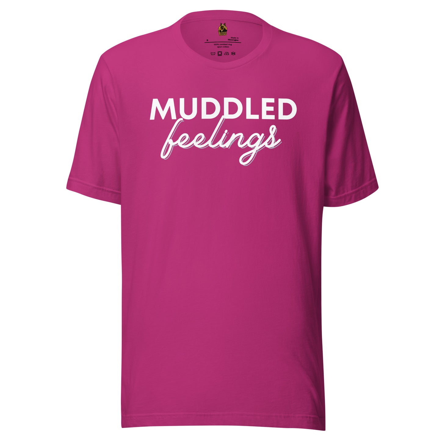 Berry unisex t-shirt with 'Muddled Feelings' text – Boozie Adams