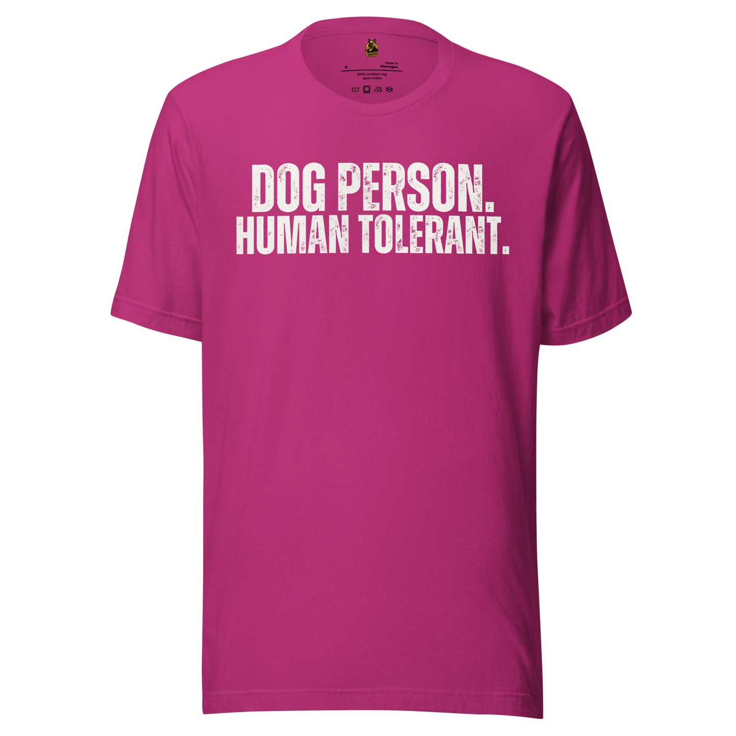 Berry unisex t-shirt with 'Dog Person. Human Tolerant.' text – Boozie Adams