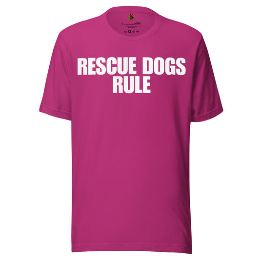 Berry unisex t-shirt with 'Rescue Dogs Rule' text – Boozie Adams
