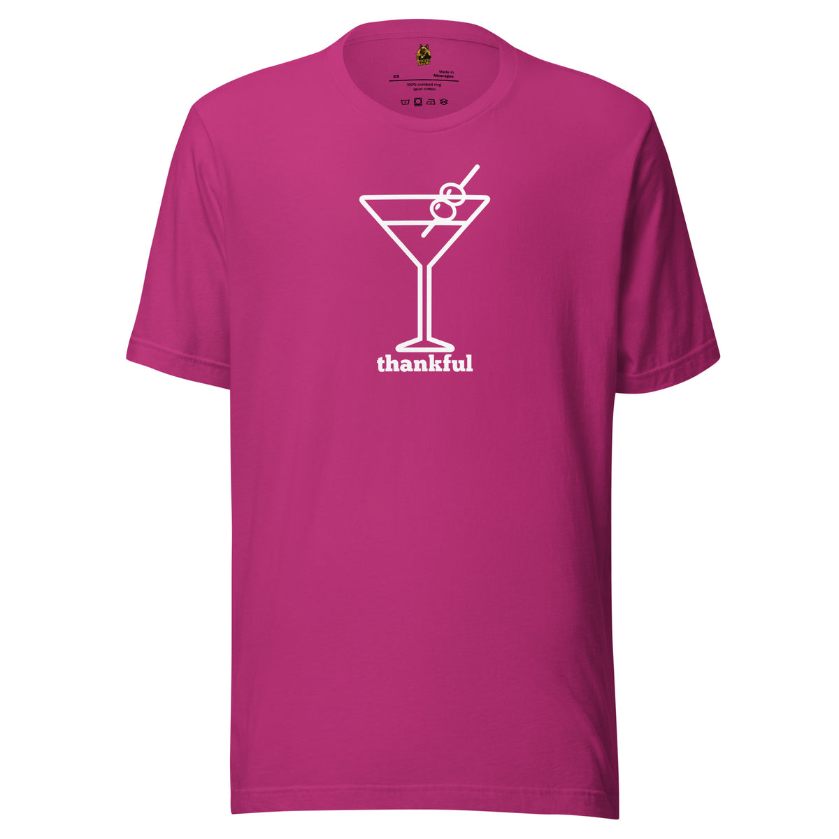 Berry unisex t-shirt with a cocktail graphic and 'thankful' text in white – Boozie Adams