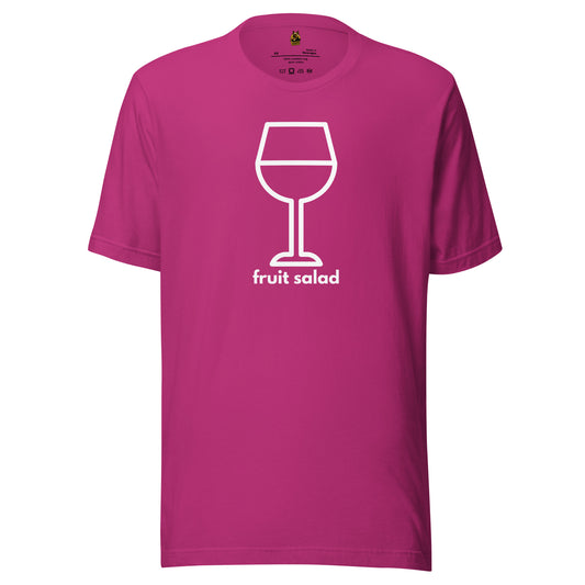 Berry unisex t-shirt with a white wine glass graphic and 'fruit salad' text – Boozie Adams