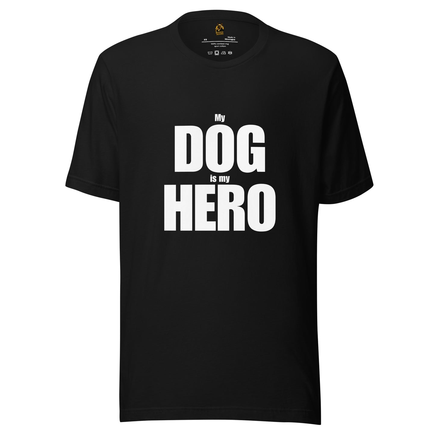 Black unisex t-shirt with 'My DOG is my HERO' text – Boozie Adams