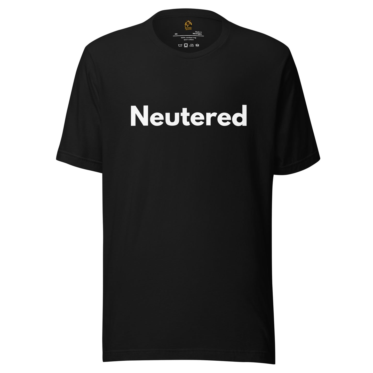 Black unisex t-shirt with 'Neutered' text – Boozie Adams
