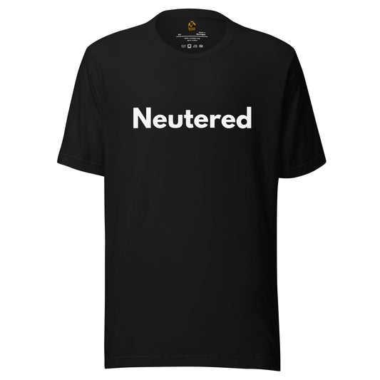 Black unisex t-shirt with 'Neutered' text – Boozie Adams