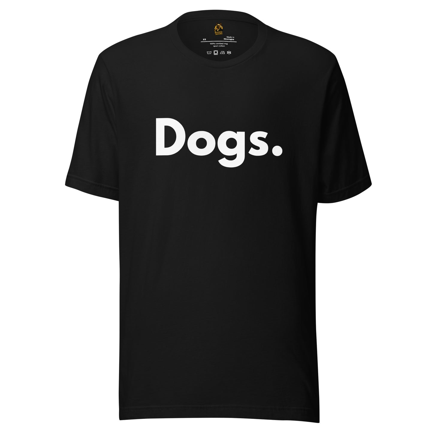 Black unisex t-shirt with 'Dogs.' text on a white – Boozie Adams