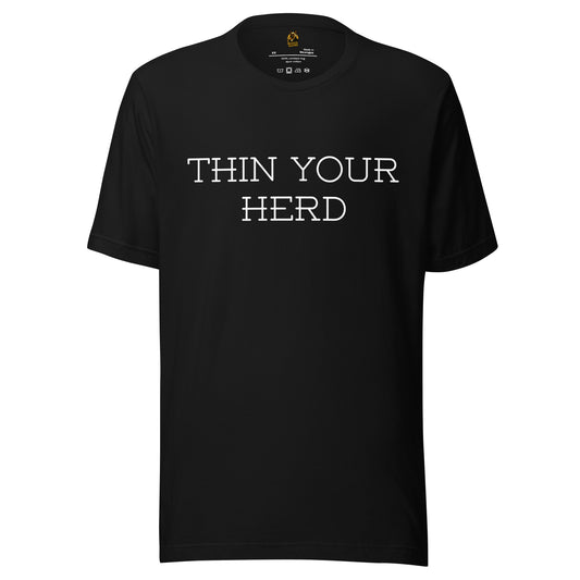 Black unisex t-shirt with 'THIN YOUR HERD' text on a white – Boozie Adams