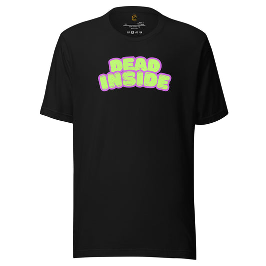 Black unisex t-shirt with 'DEAD INSIDE' text in purple and green – Boozie Adams