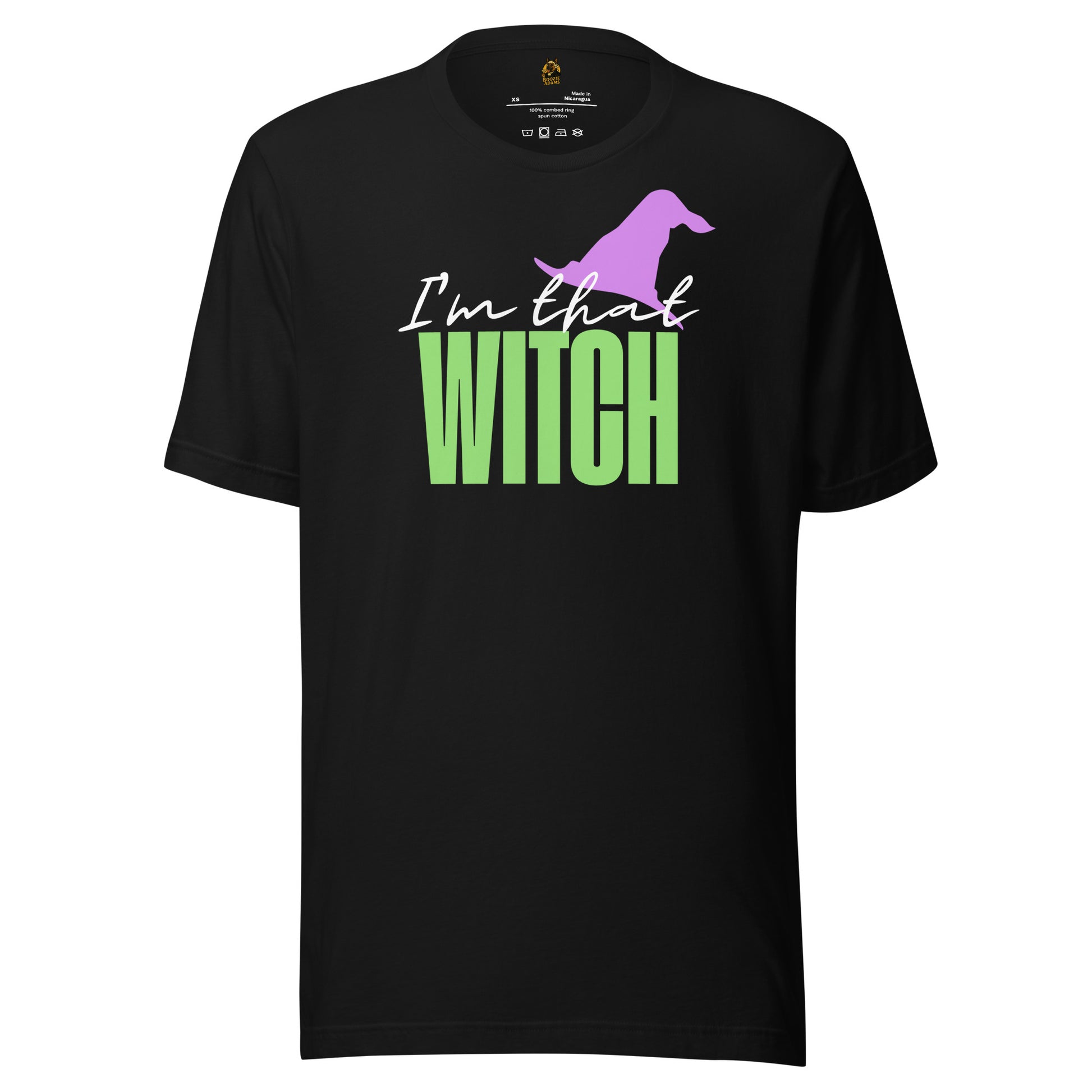 Black unisex t-shirt with 'I'm that WITCH' text and purple witch hat graphic – Boozie Adams