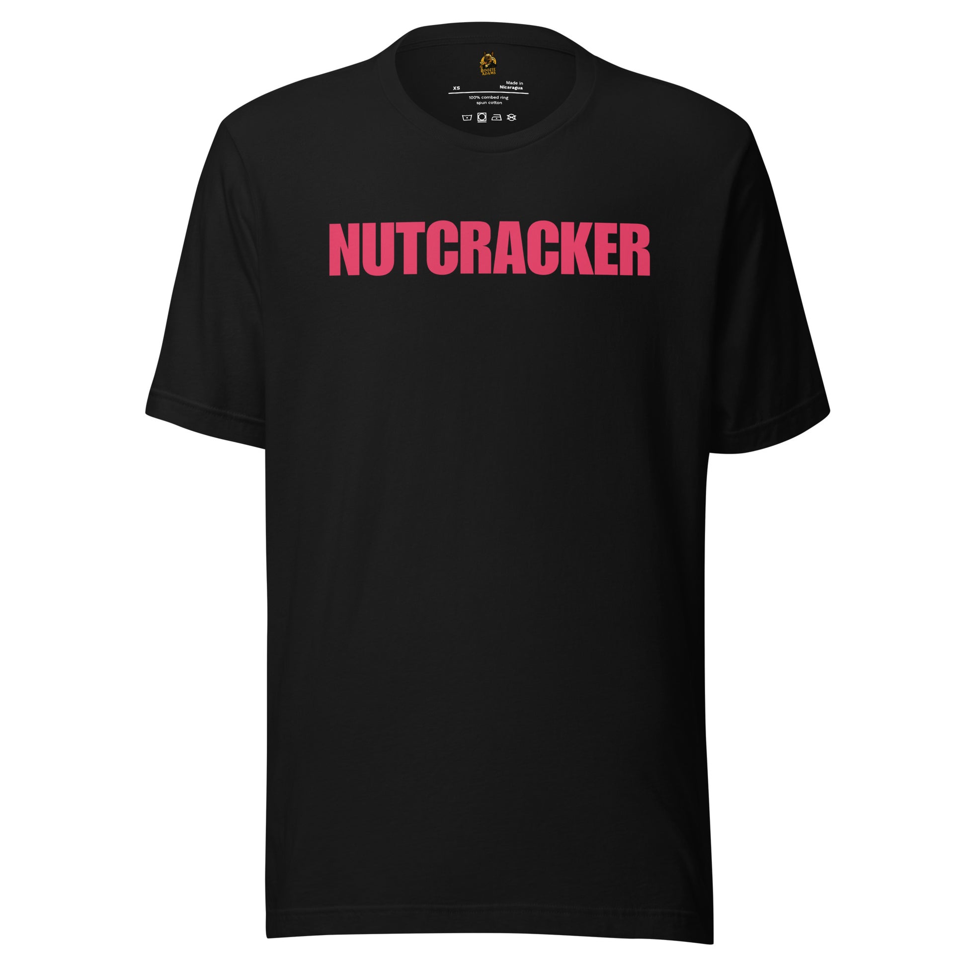 Black unisex t-shirt with 'NUTCRACKER' in red text – Boozie Adams