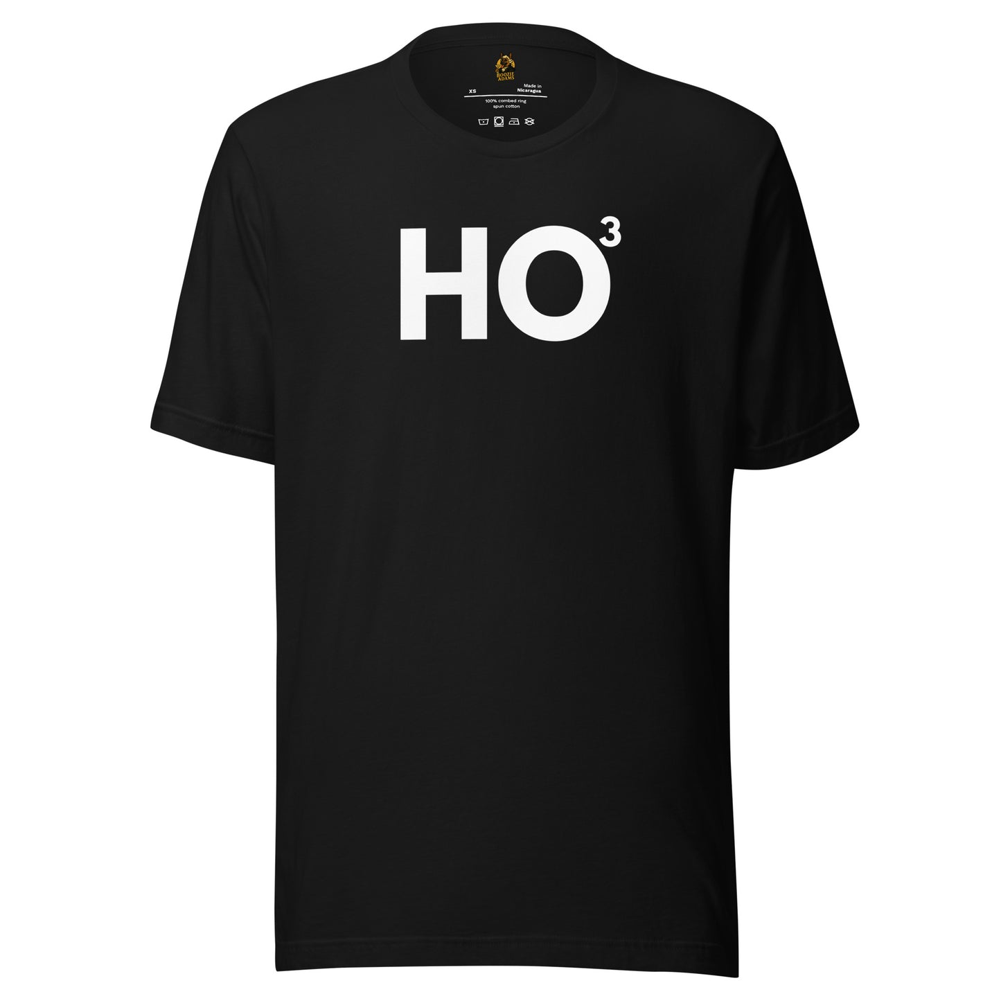 Black unisex t-shirt with 'Ho³' printed in white – Boozie Adams