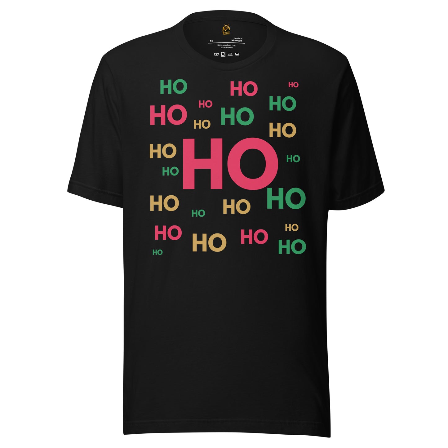 Black t-shirt with 'HO HO HO' text in various colors – Boozie Adams