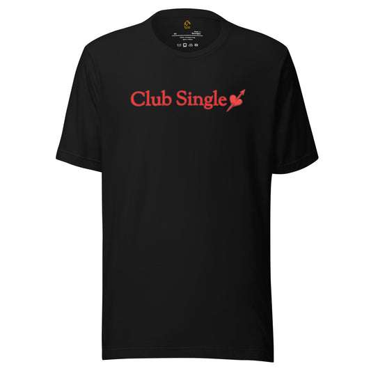 Black unisex t-shirt with red text 'Club Single' – Boozie Adams