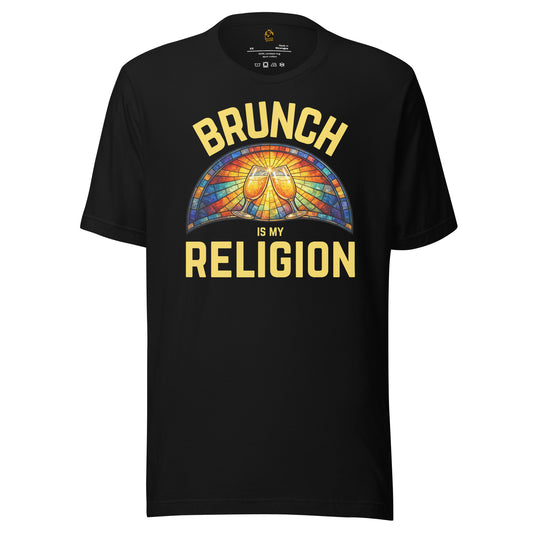 Black unisex t-shirt with 'Brunch is my Religion' graphic design – Boozie Adams
