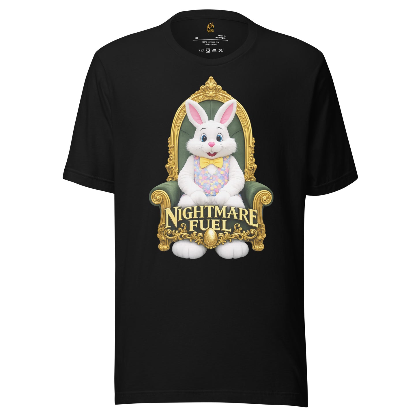 Black unisex t-shirt with a mall bunny and 'Nightmare Fuel' text – Boozie Adams