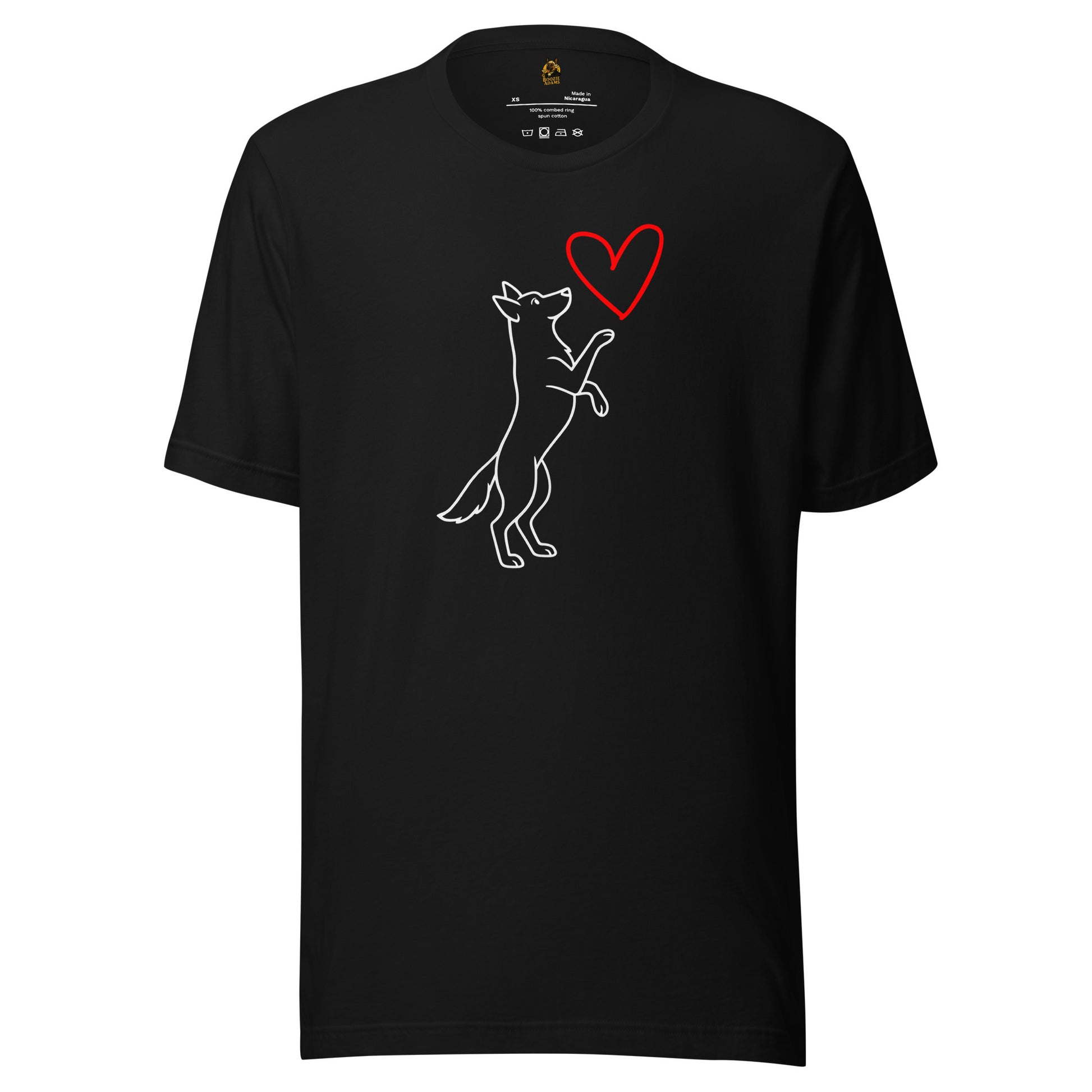 Black unisex t-shirt with a dog and heart design – Boozie Adams