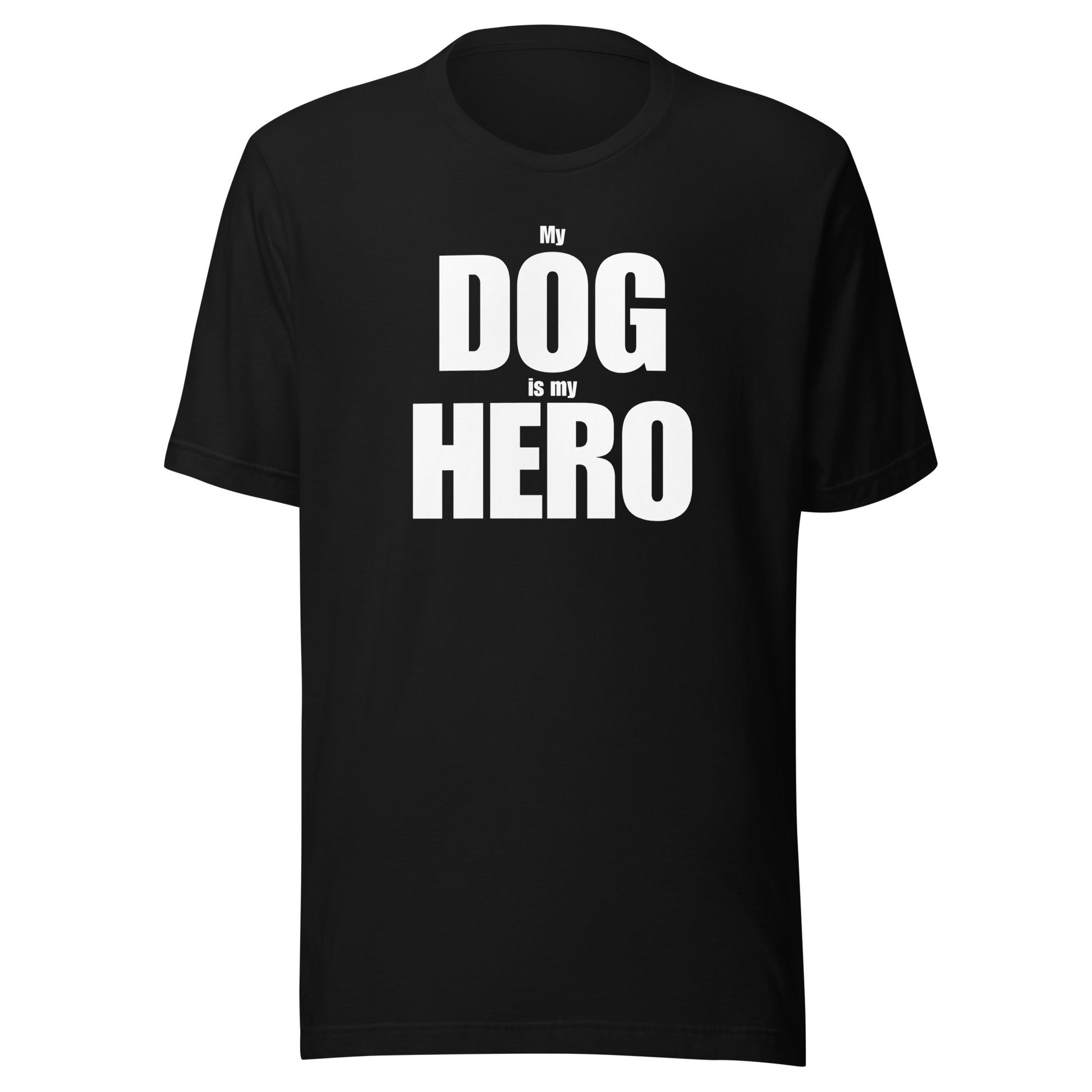 Black unisex t-shirt with 'My Dog is my Hero' text – Boozie Adams