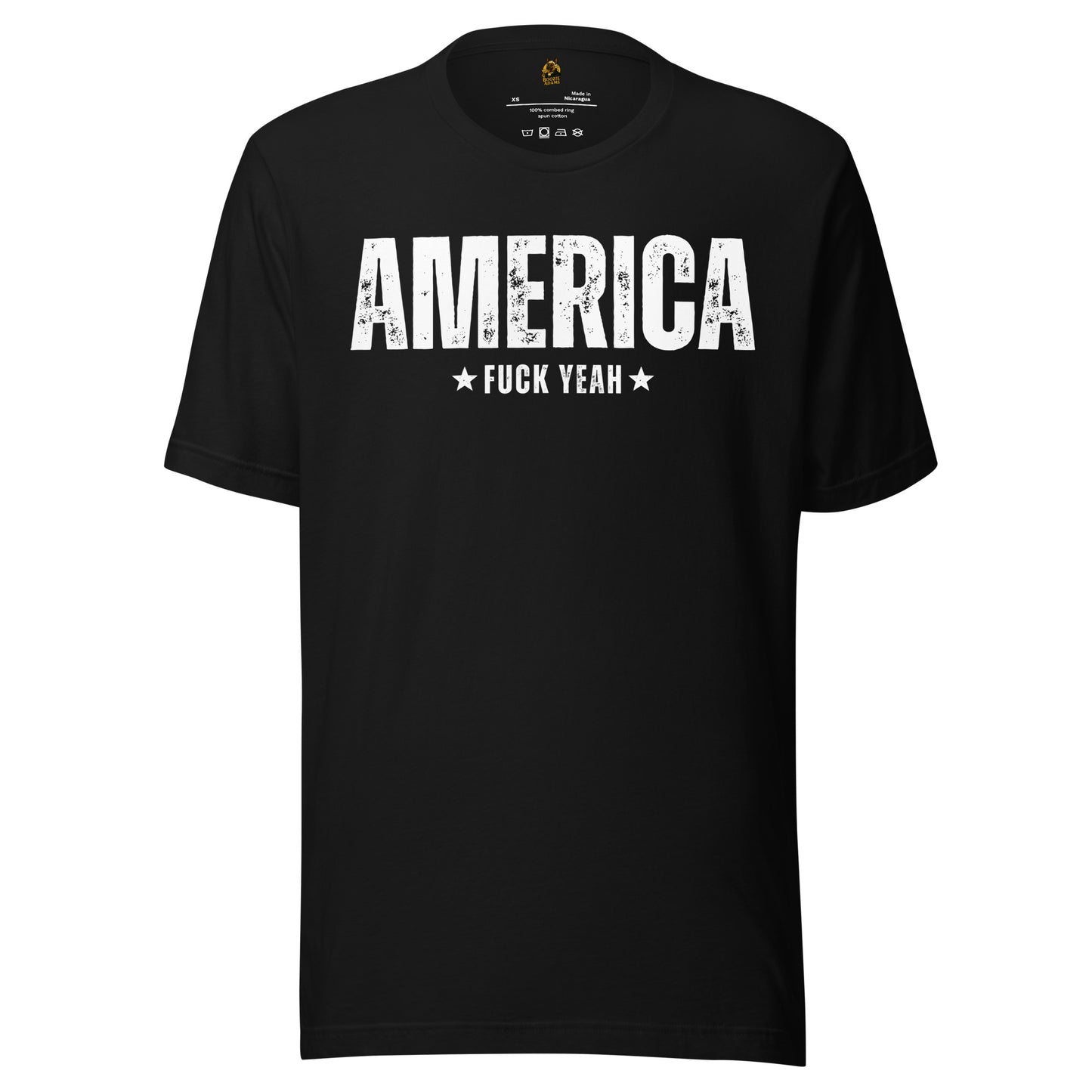 Black unisex t-shirt with 'AMERICA FUCK YEAH' text – Boozie Adams