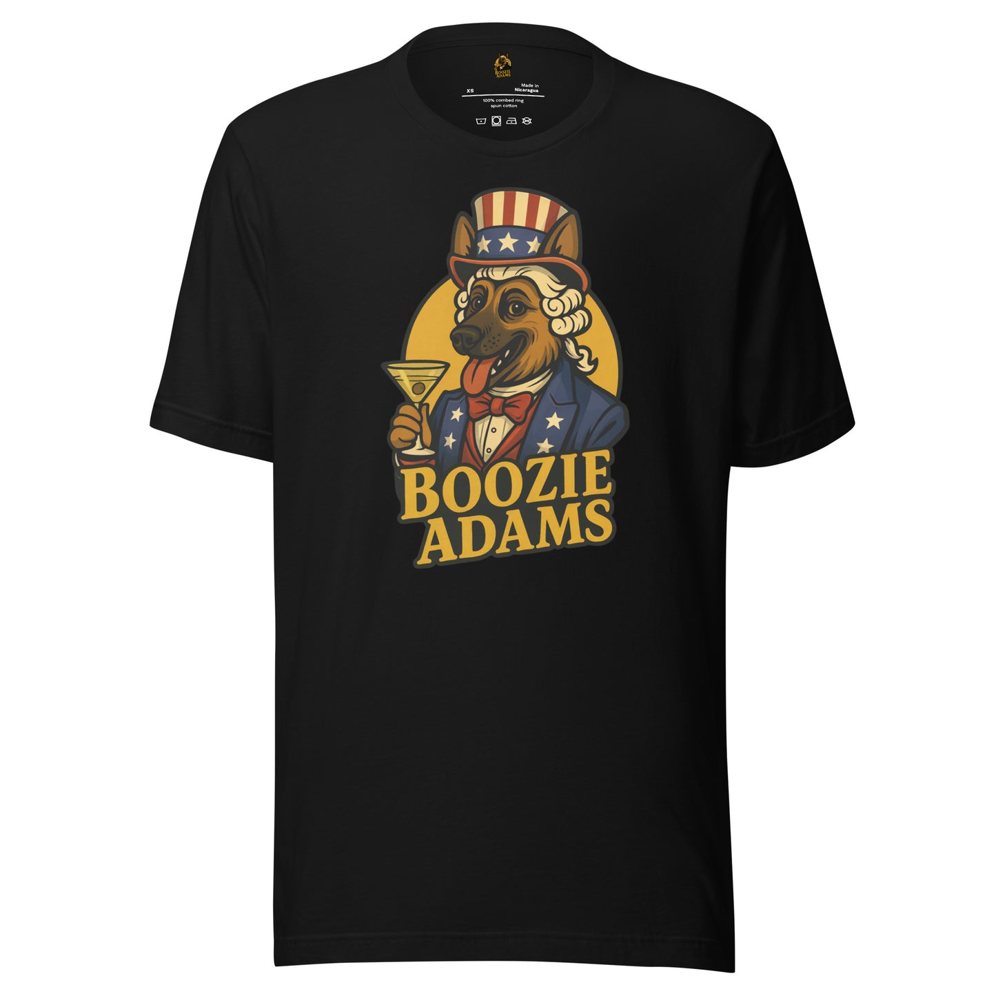 Black unisex t-shirt with patriotic 'Boozie Adams' graphic design logo – Boozie Adams