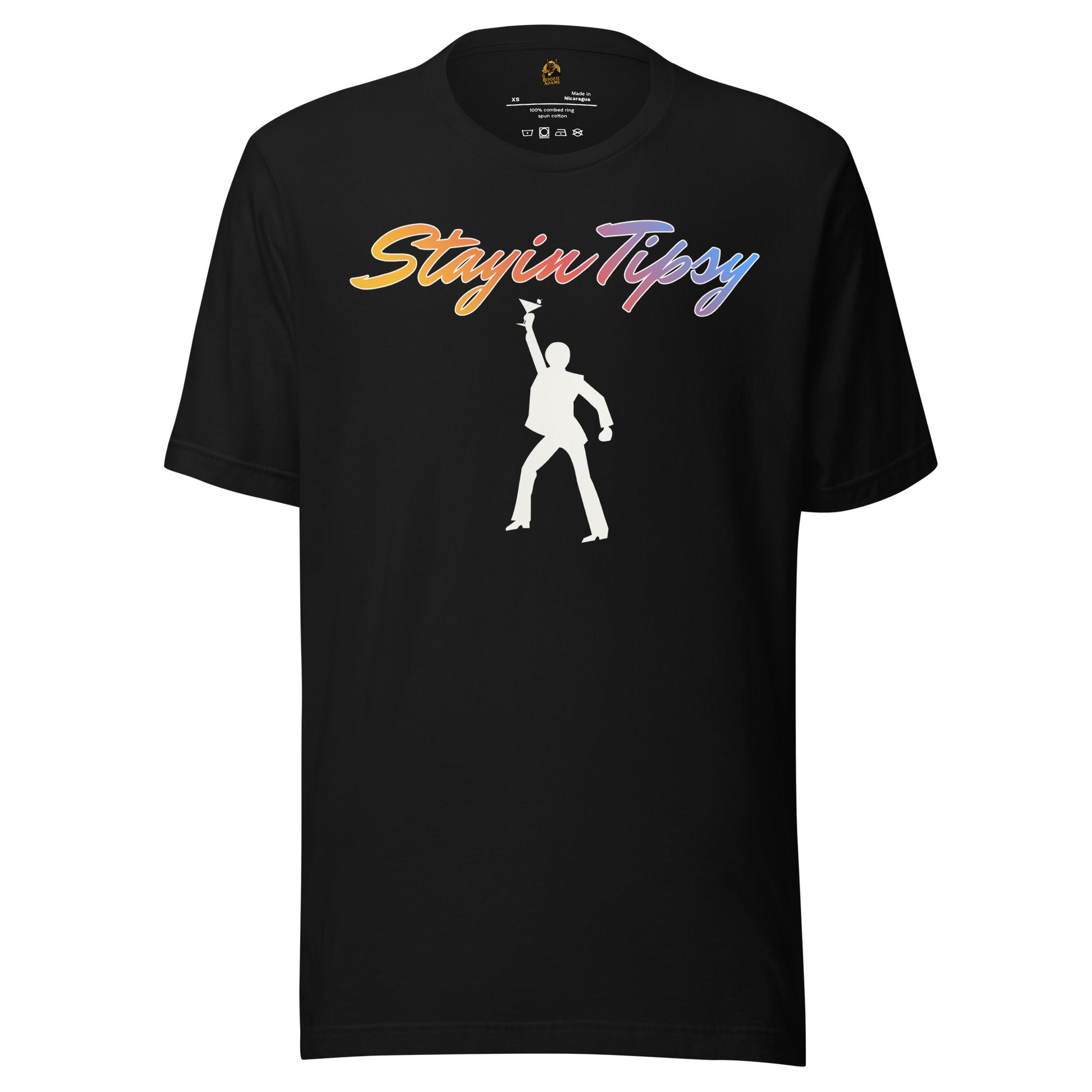 Black unisex t-shirt with 'Stayin Tippsy' text and silhouette design – Boozie Adams
