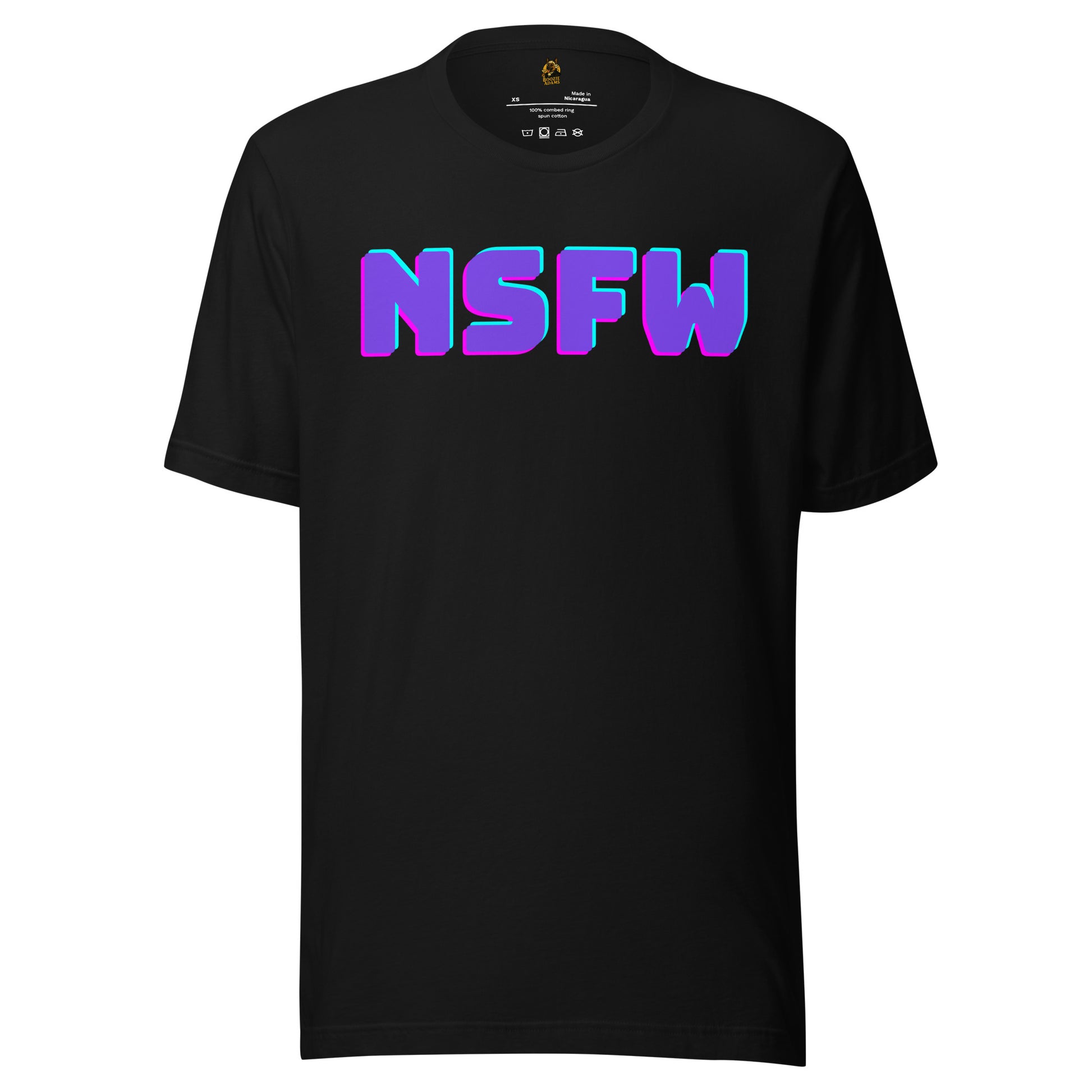Black unisex t-shirt with 'NSFW' in colorful letters – Boozie Adams