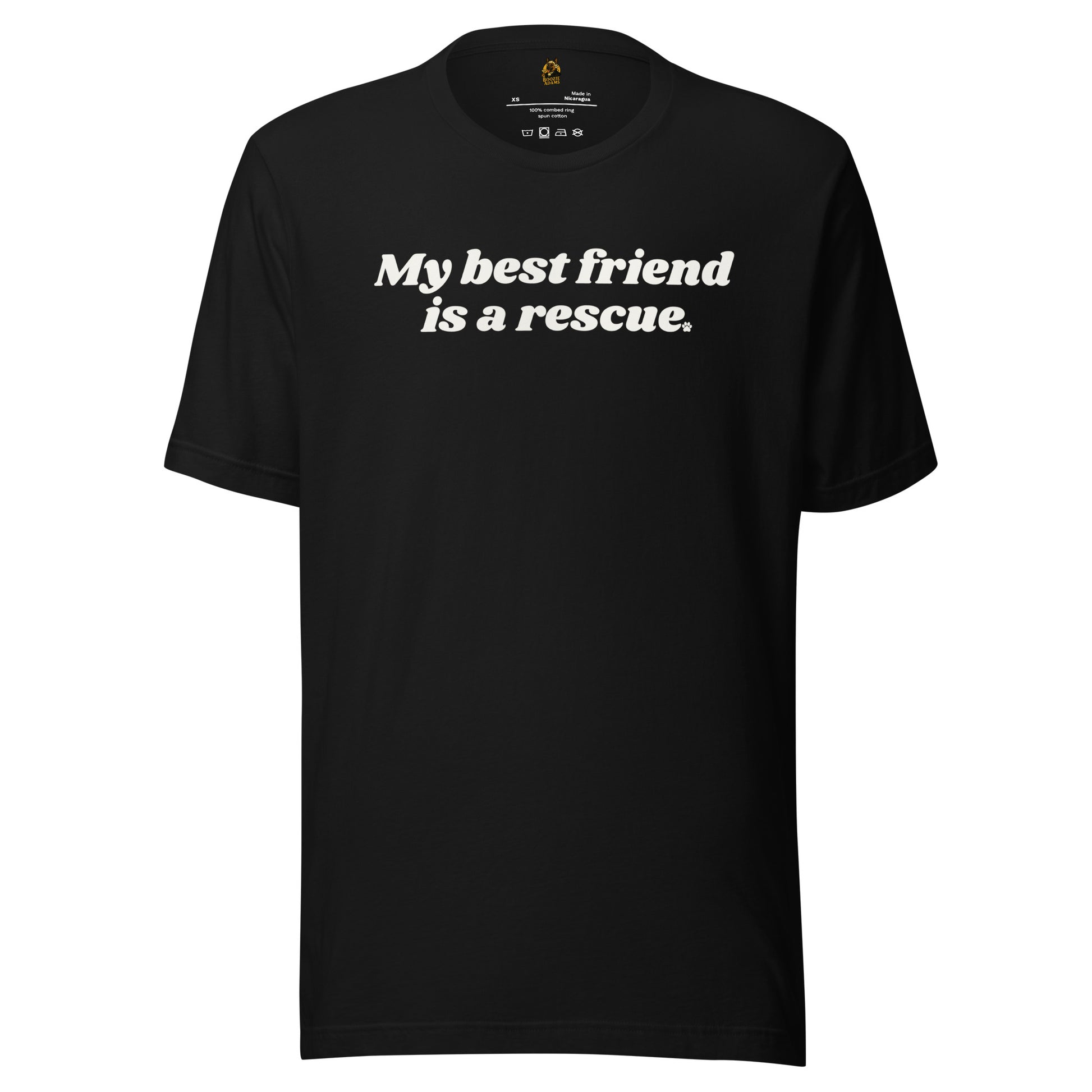 Black unisex t-shirt with 'My best friend is a rescue' text – Boozie Adams