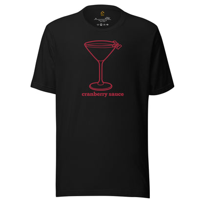 Black unisex t-shirt with red martini graphic and 'cranberry sauce' text – Boozie Adams