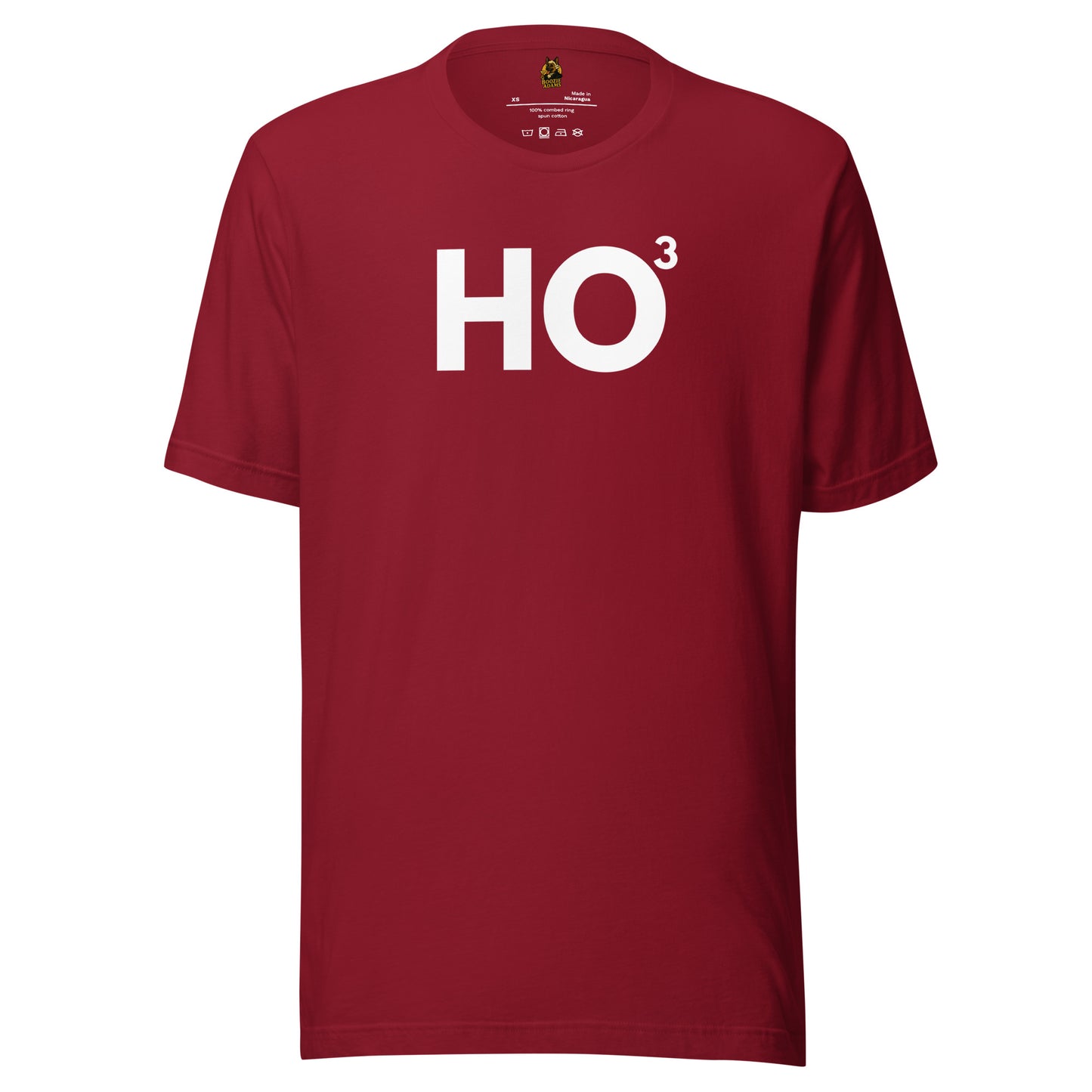 Crimson unisex t-shirt with 'Ho³' printed in white – Boozie Adams