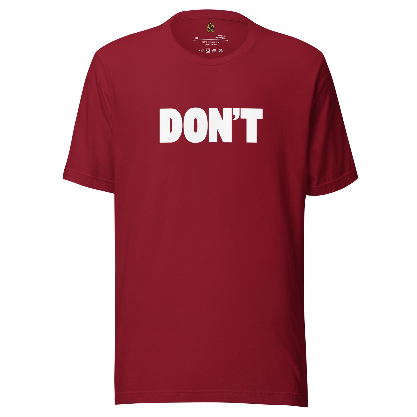 Red unisex t-shirt with 'DON'T' printed in white – Boozie Adams